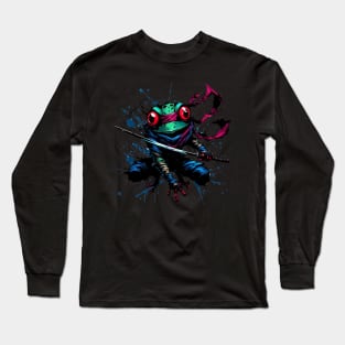 Cool Ninja Samurai Frog Ink Splash Anime Art Long Sleeve T-Shirt